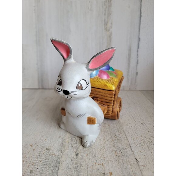 BB rabbit Easter egg ceramic vintage pulling cart container unique spring - Picture 3 of 13